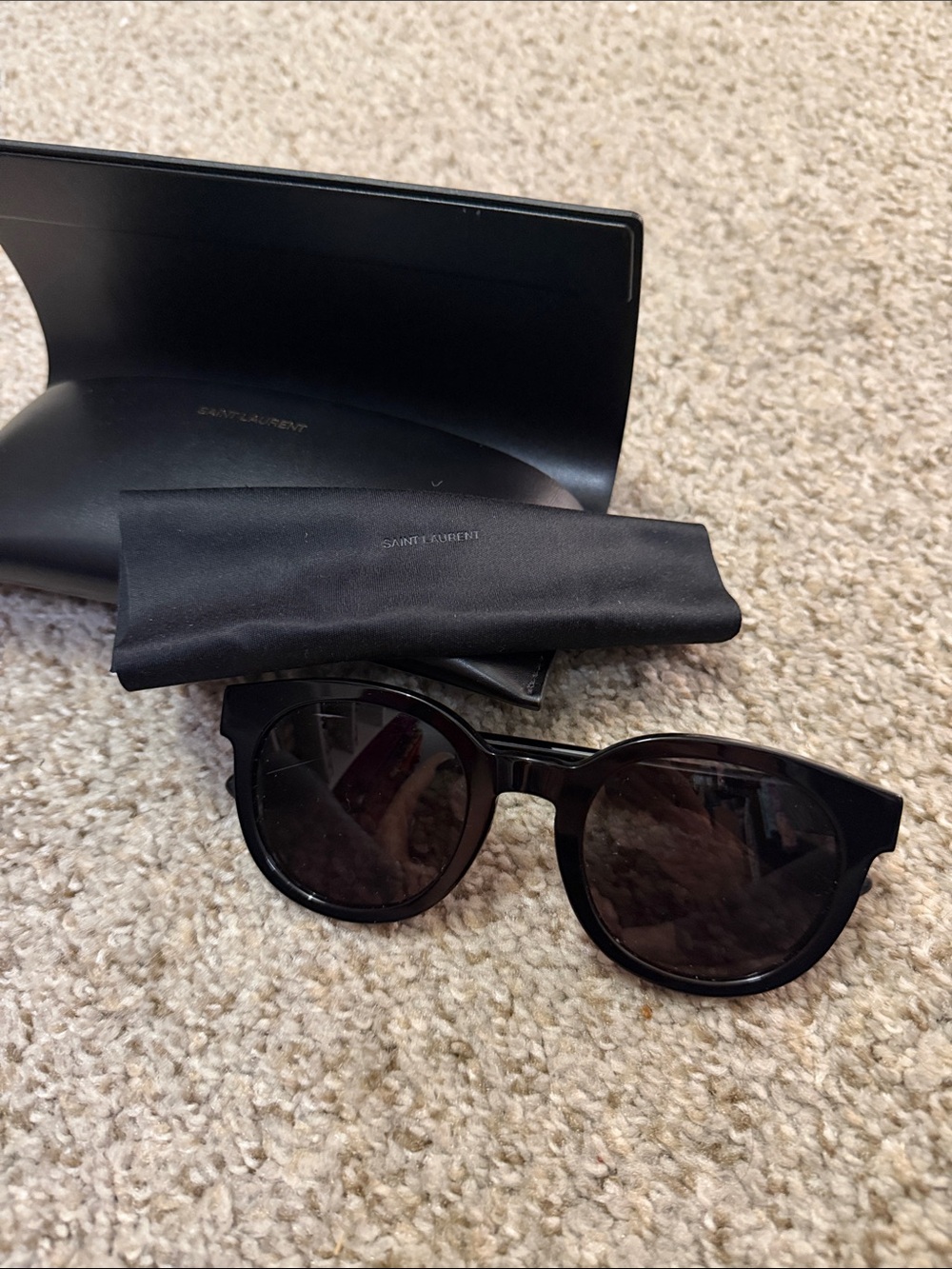 Saint Laurent Glossy Black Round Frame Sunglasses